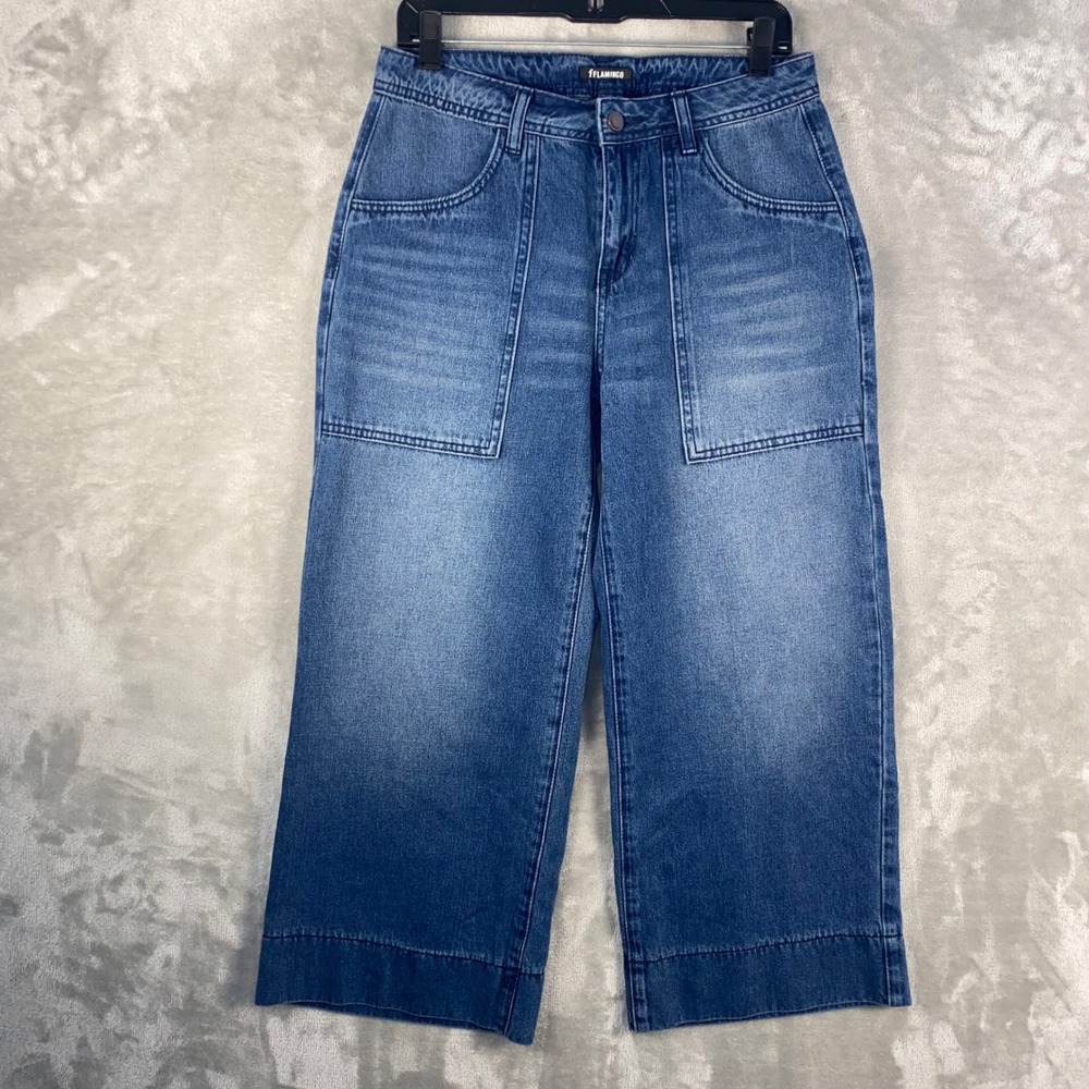 Flamingo Women's Wide Leg Cropped Jeans Blue Denim Size Medium